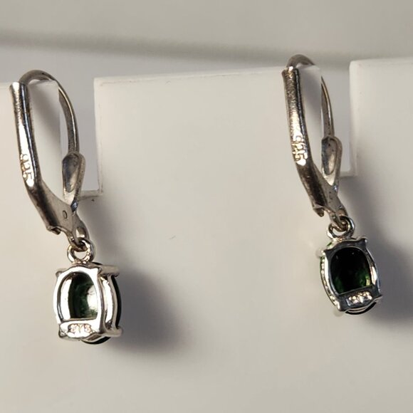 VTG 925 Green Opal Leverback Earrings - Beautiful marble coloring. - Picture 6 of 8